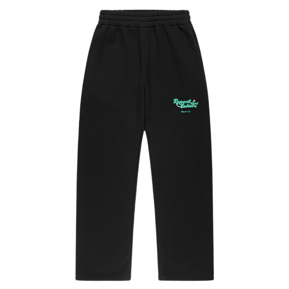 REPENT AND BELIEVE OPEN LEG JOGGER MINT GREEN