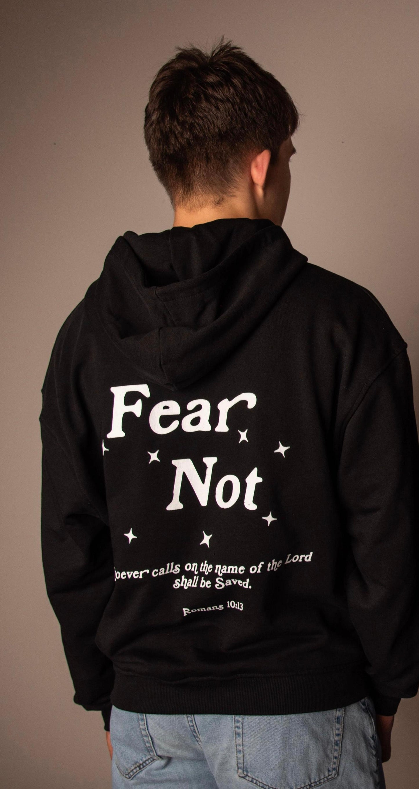 FEAR NOT OVERSIZED ZIPPER HOODIE WITH STARS