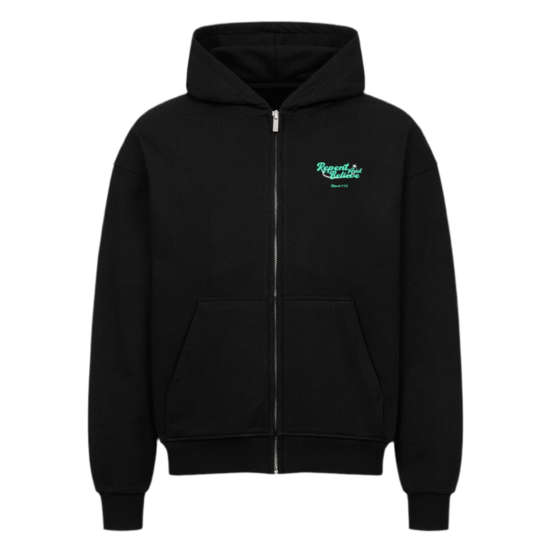 REPENT AND BELIEVE OVERSIZED ZIP HOODIE MINT GREEN