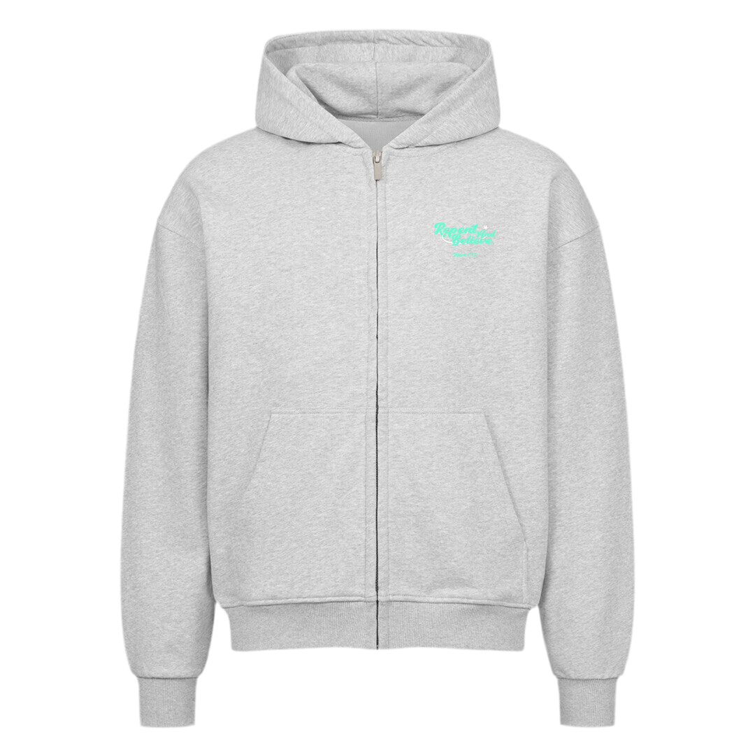 REPENT AND BELIEVE OVERSIZED ZIP HOODIE MINT GREEN