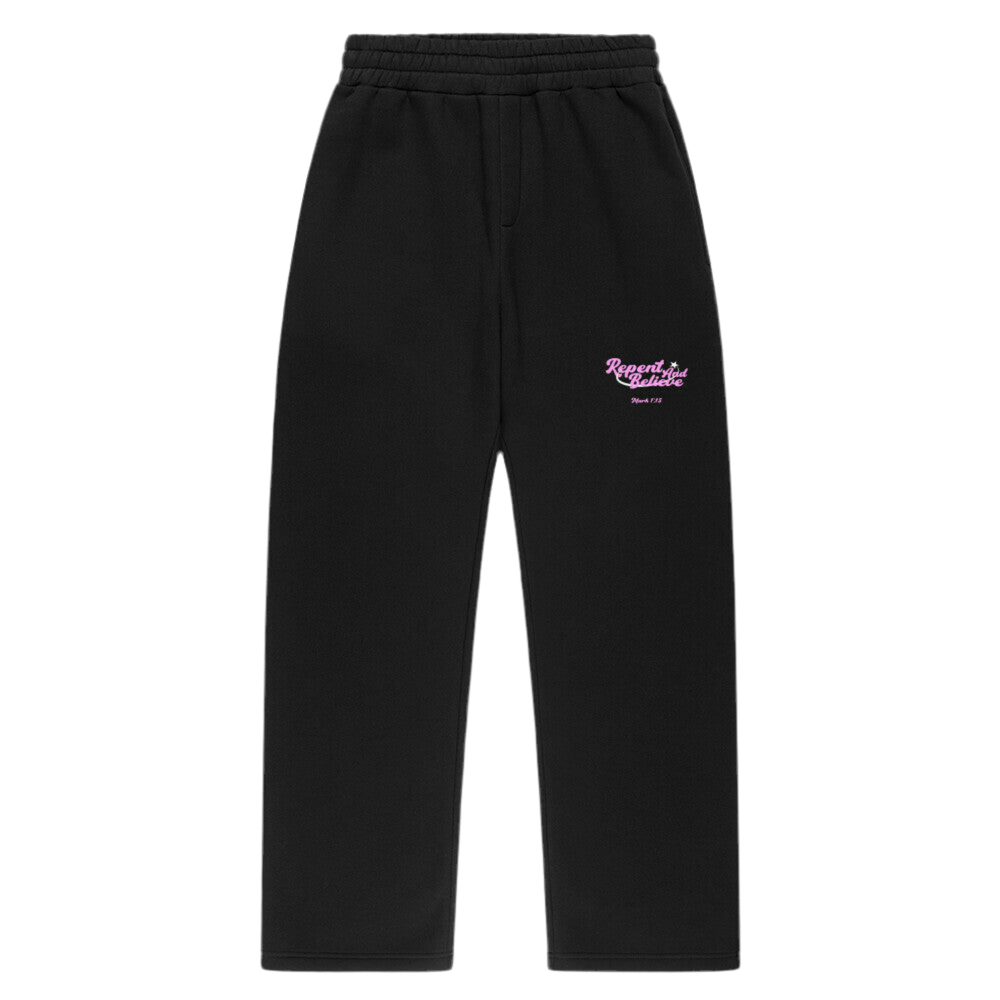 REPENT AND BELIEVE OVERSIZED OPEN LEG JOGGER PINK